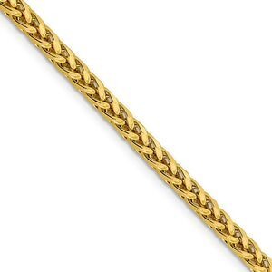 3.7mm, 14k Yellow Gold D/C Hollow Wheat Chain Necklace, 18 Inch